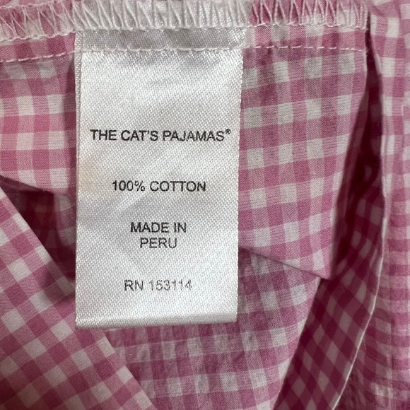 The Cat's Pajamas Set Pink Gingham Check Print 100% Cotton Womens Small Peru - Picture 6 of 11
